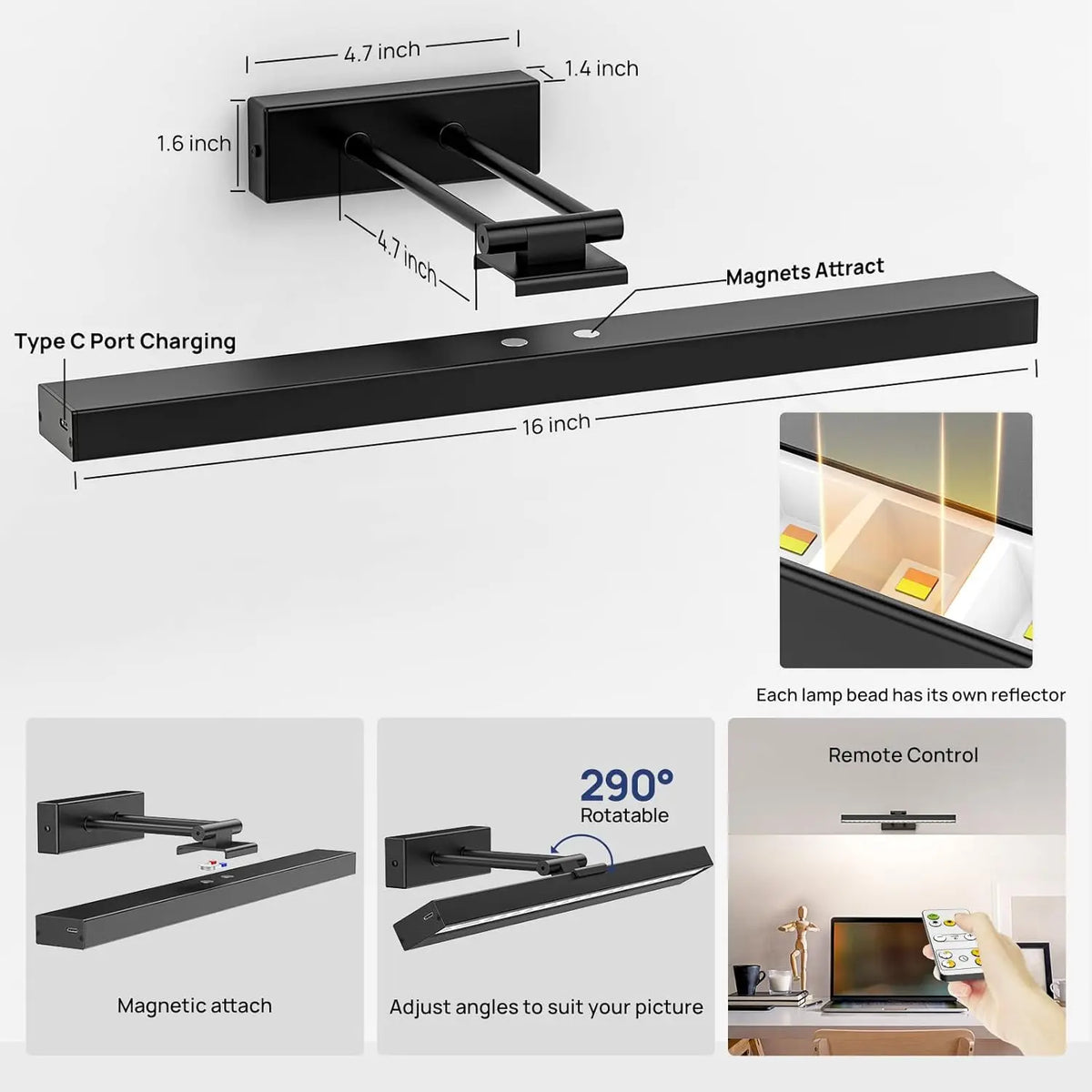 PRTILOUD Wireless Dimmable Picture Light With Remote